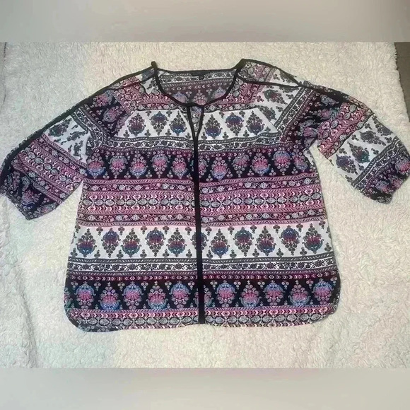 Open shoulder blouse in turquoise pink black & white size XL - Picture 1 of 5